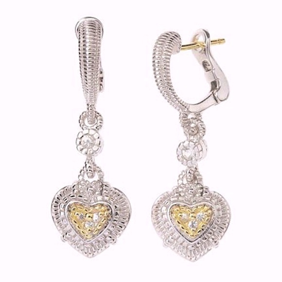 Judith Ripka JR TWO Sterling Silver 18K Gold Diamond Heart...